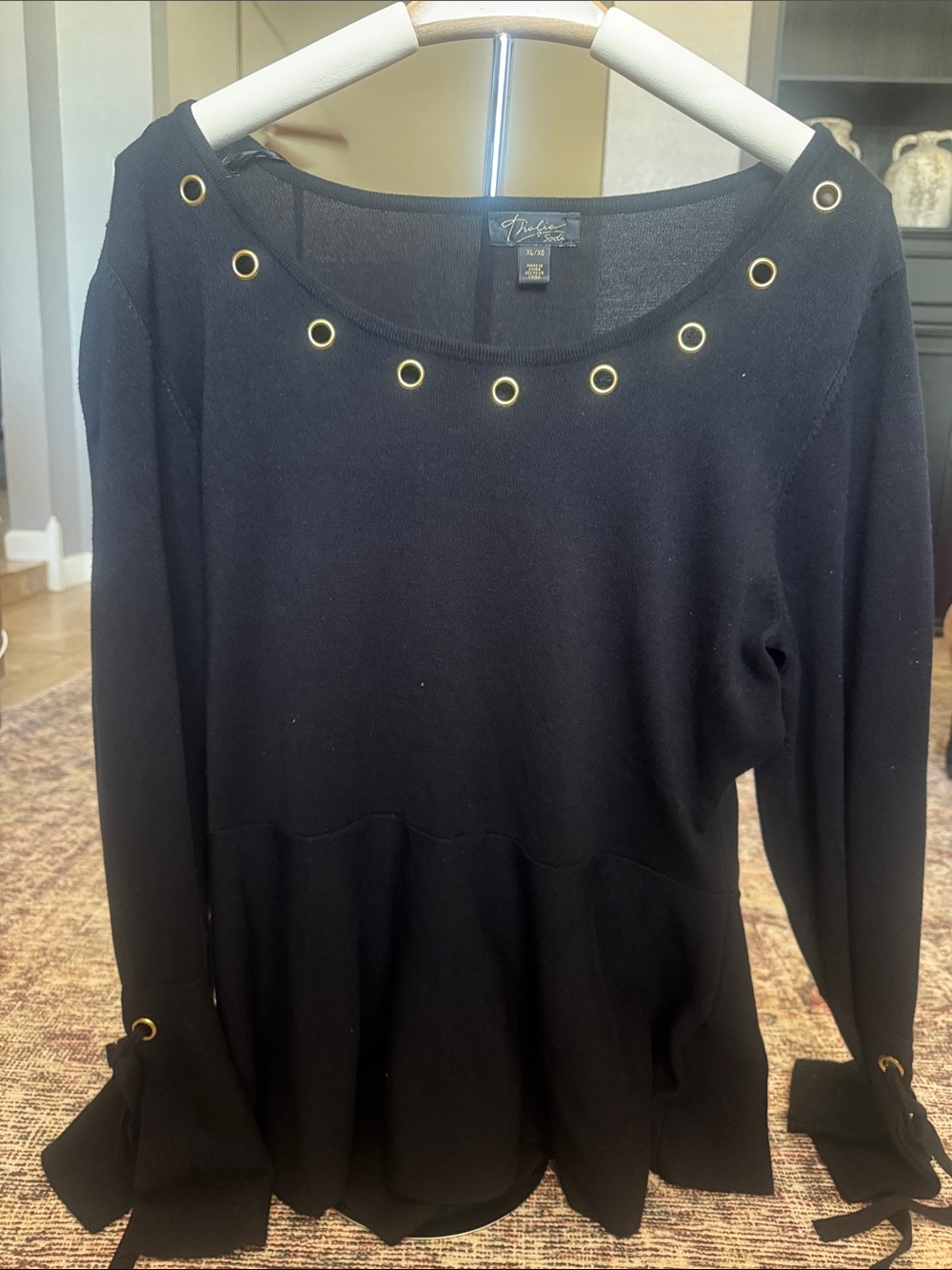 Black Eyelet Detail Sweater Top